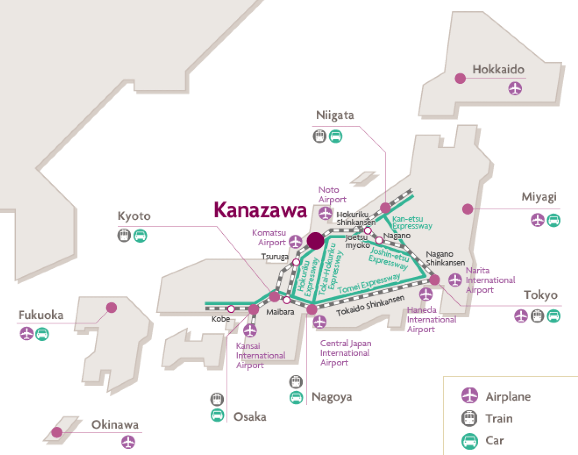 Access Map by Train and Airplane